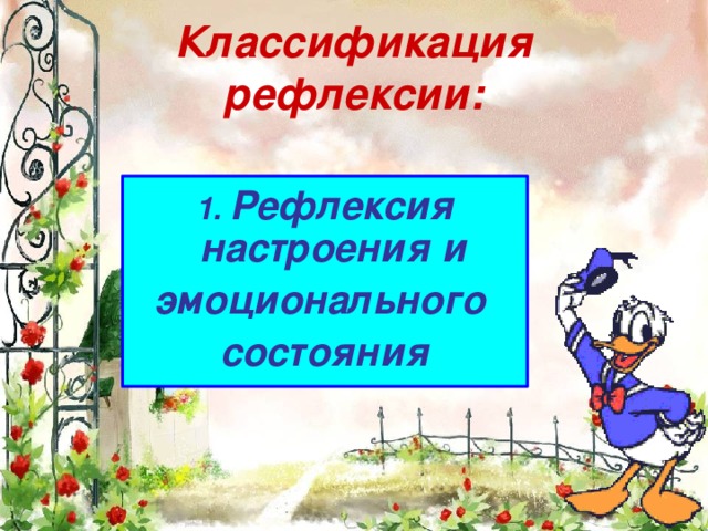 Классификация рефлексии: 1.  Рефлексия настроения и эмоционального состояния