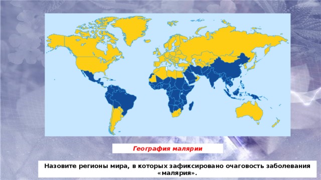 География малярии Назовите регионы мира, в которых зафиксировано очаговость заболевания «малярия».