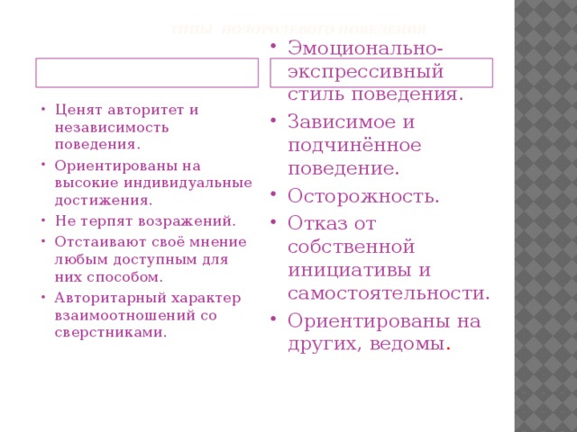 Типы полоролевого поведения Маскулинные дети Феминные дети