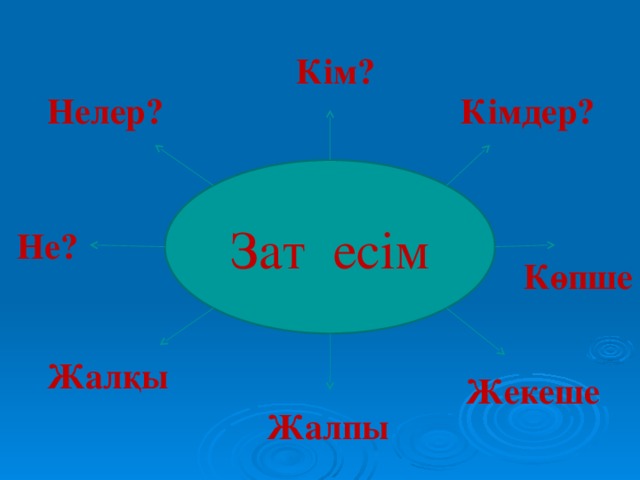 Кім? Нелер? Кімдер? Зат есім Не? Көпше Жалқы Жекеше Жалпы