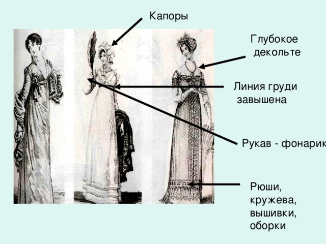 Капоры Глубокое  декольте Линия груди  завышена Рукав - фонарик Рюши, кружева, вышивки, оборки