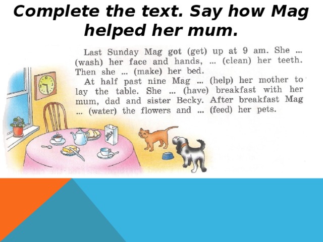 Complete the text. Say how Mag helped her mum.