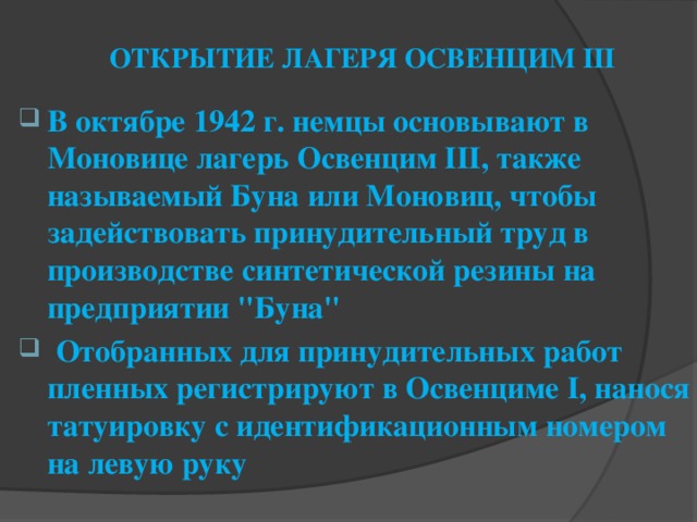 ОТКРЫТИЕ ЛАГЕРЯ ОСВЕНЦИМ III 