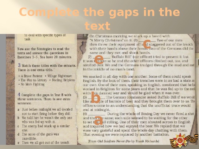 Complete the gaps in the text c e b a