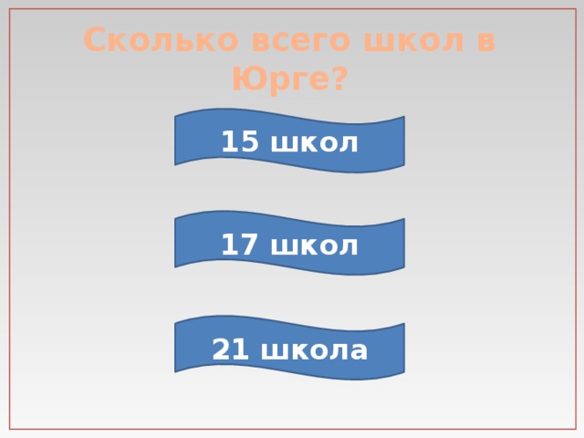 Сколько всего школ в Юрге? 15 школ 17 школ 21 школа