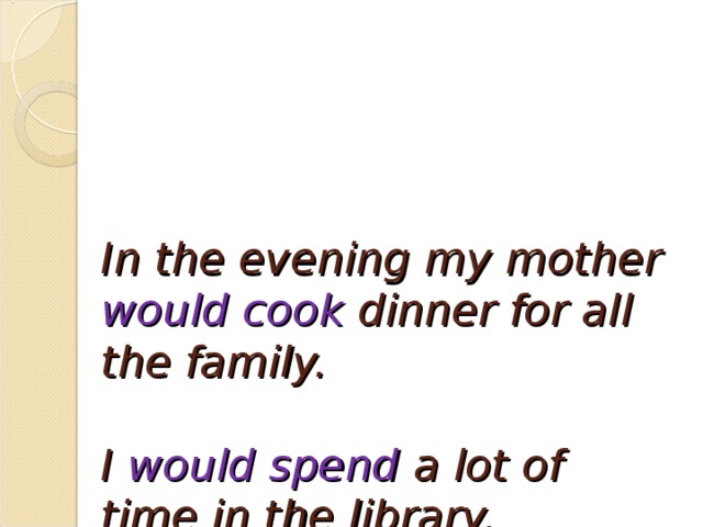 In the evening my mother would cook dinner for all the family.   I would spend a lot of time in the library.