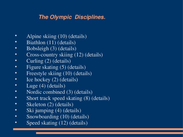 The Olympic Disciplines.
