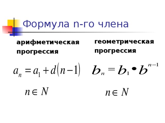 Формула n- го члена геометрическая прогрессия арифметическая прогрессия
