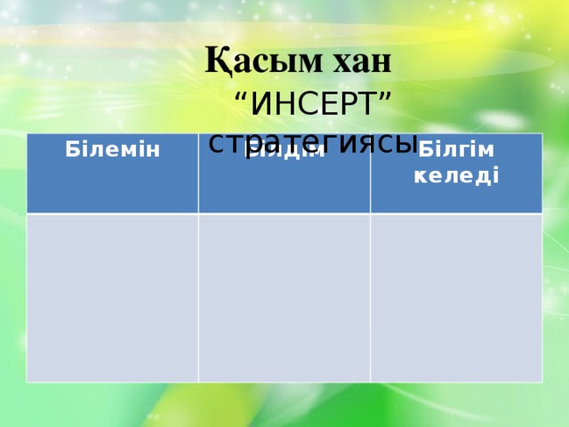 Қасым хан “ ИНСЕРТ” стратегиясы Білемін Білдім Білгім келеді