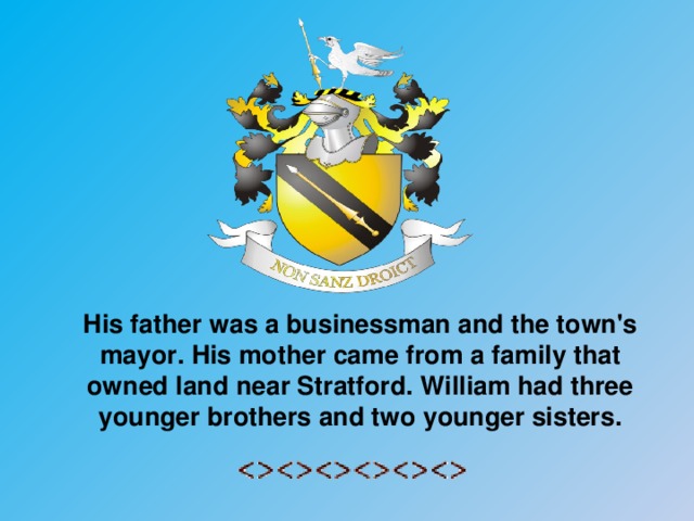 His father was a businessman and the town's mayor. His mother came from a family that owned land near Stratford. William had three younger brothers and two younger sisters.