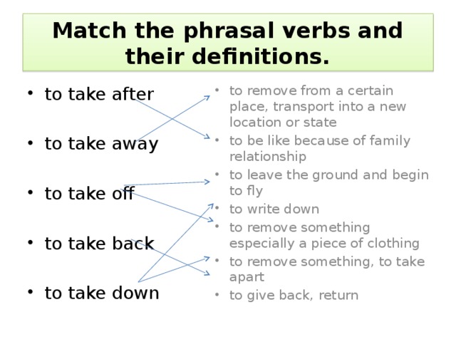 Match the phrasal verbs and their definitions.