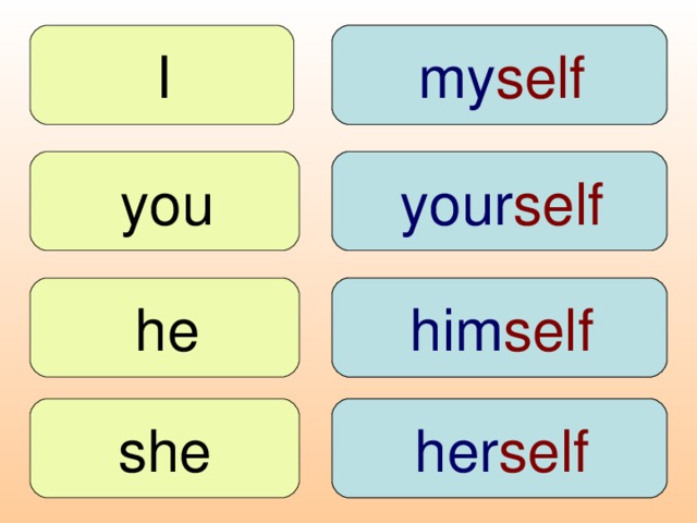I  my  my self  your  you  your self  he  his  him self she  her  her self