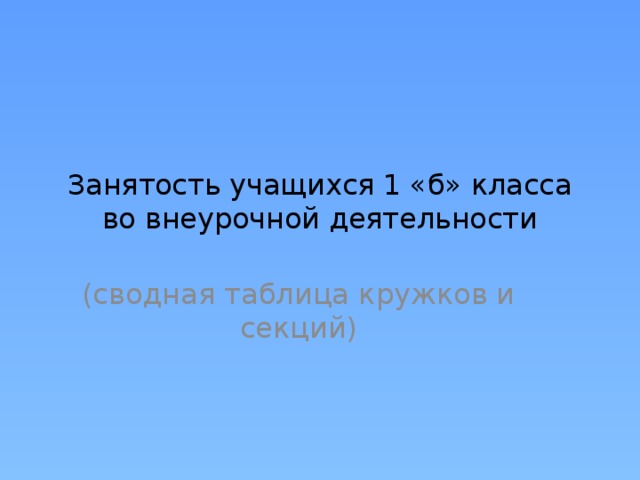 Занятость учащихся 1 «б» класса во внеурочной деятельности (сводная таблица кружков и секций)