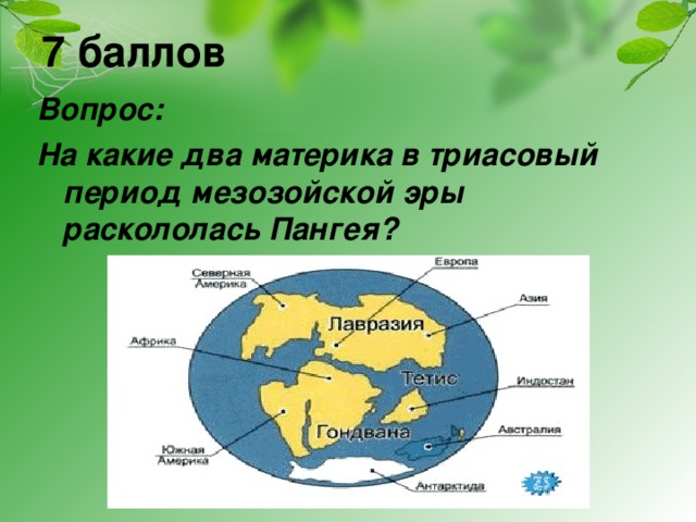 7 баллов Вопрос: На какие два материка в триасовый период мезозойской эры раскололась Пангея?