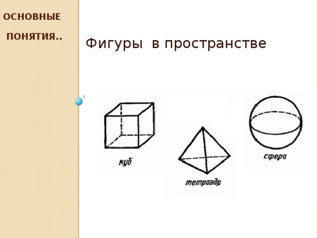 Термин фигура. Основные фигуры в пространстве. Основная фигура в пространстве. Назовите основные фигуры в пространстве. Понятие о фигуре в пространстве.