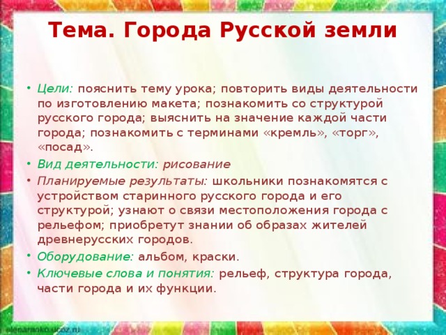 Тема. Города Русской земли