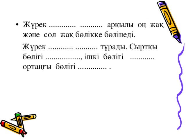 Жүрек ............. ........... арқылы оң жақ және сол жақ бөлікке бөлінеді.