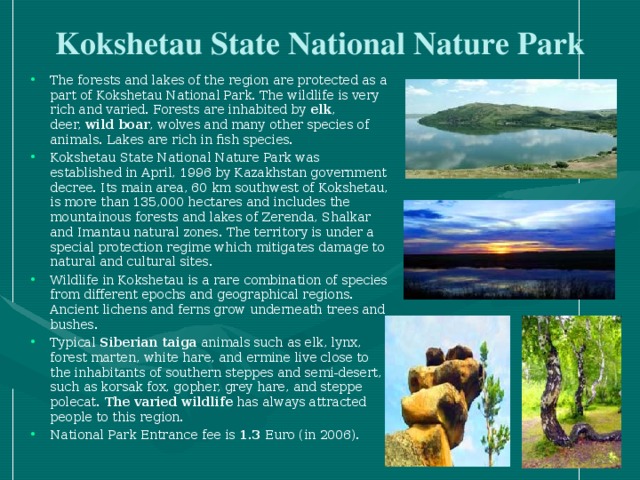 Kokshetau State National Nature Park