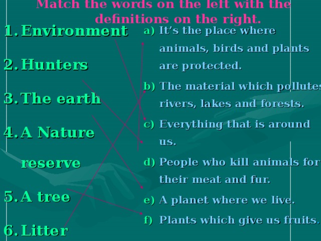 Match the words on the left with the definitions on the right.