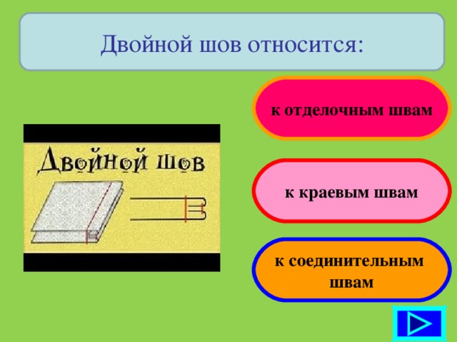 Двойной шов относится: к отделочным швам к краевым швам к соединительным швам