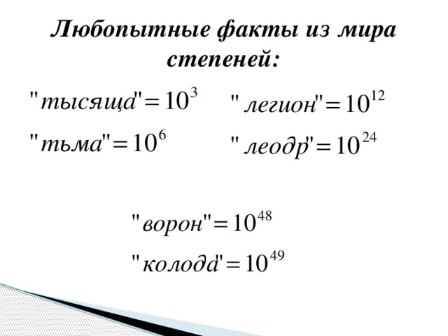 Любопытные факты из мира степеней: