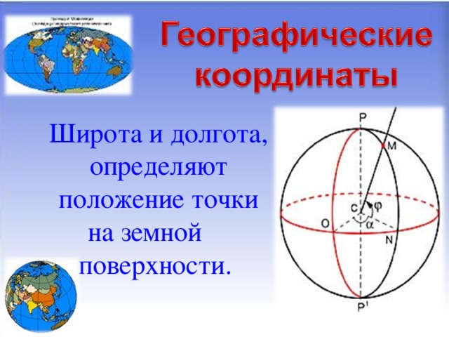 Широта и долгота, определяют положение точки на земной поверхности.