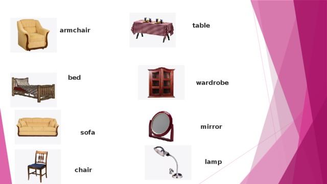 table armchair bed wardrobe mirror sofa lamp chair