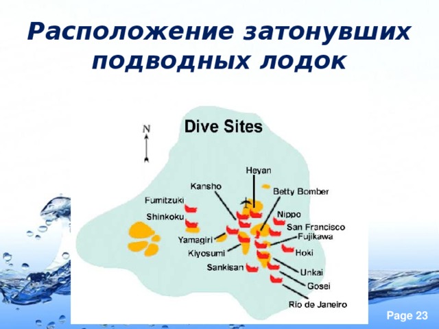 Расположение затонувших подводных лодок