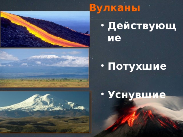 Вулканы  Действующие  Потухшие