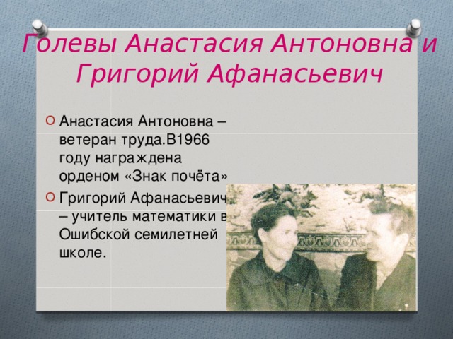 Голевы Анастасия Антоновна и Григорий Афанасьевич