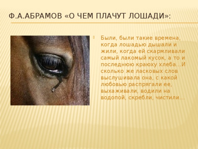 Пересказ рассказа о чем плачут лошади