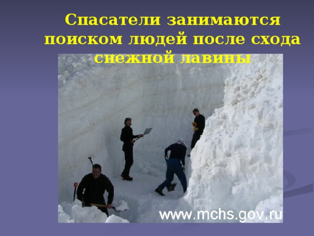Спасатели занимаются поиском людей после схода снежной лавины