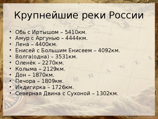 Список рек россии 8 класс