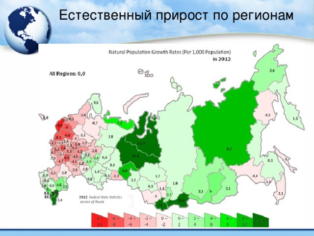 Естественный прирост по регионам