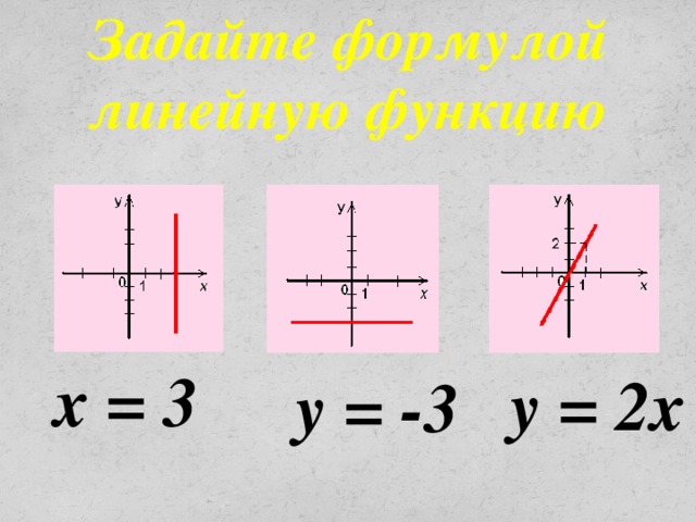 Задайте формулой линейную функцию  у = -3  у = 2х х = 3