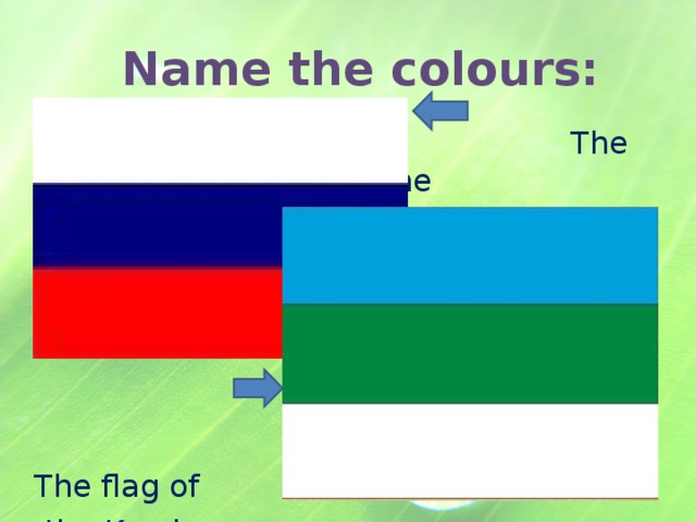 Name the colours:  The flag of the  Russian Federation The flag of  the Komi  Republic