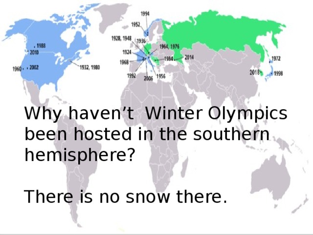 Why haven’t Winter Olympics been hosted in the southern hemisphere? There is no snow there.