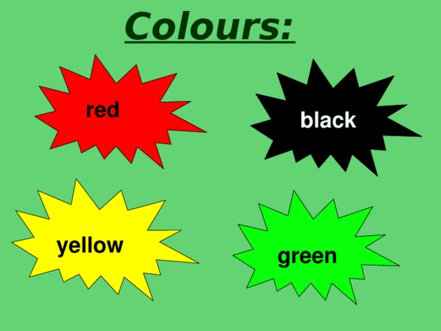 Colours: red black yellow green
