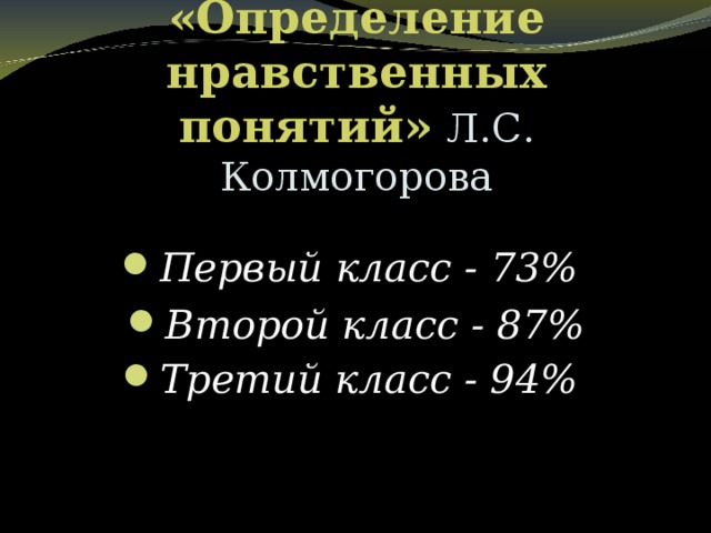 «Определение нравственных понятий»  Л.С. Колмогорова