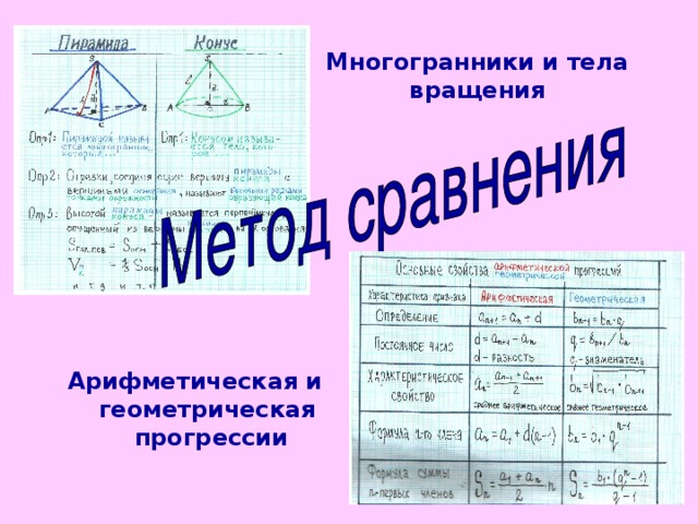 Многогранники и тела вращения  Арифметическая и  геометрическая  прогрессии