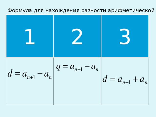 Формула для нахождения разности арифметической прогрессии 1 2 3