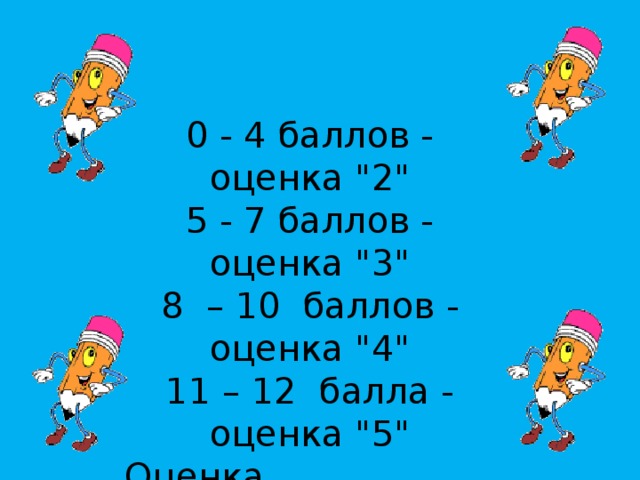 0 - 4 баллов - оценка 