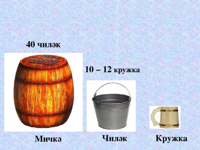 40 чиләк 10 – 12 кружка Чиләк Кружка Мичкә