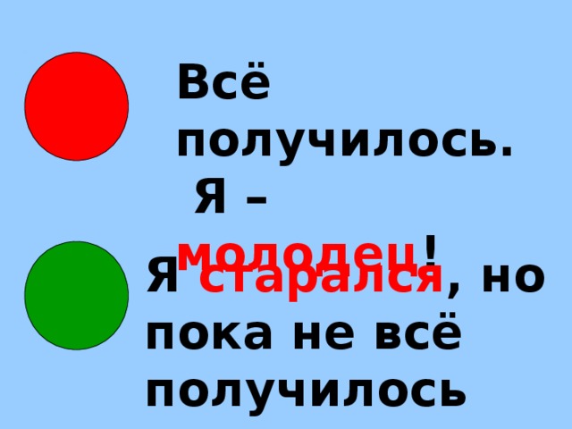 Всё получилось.  Я – молодец ! Я старался , но пока не всё получилось