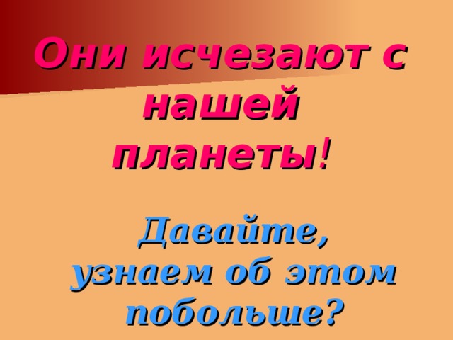 Они исчезают с нашей  планеты !  Давайте, узнаем об этом побольше?