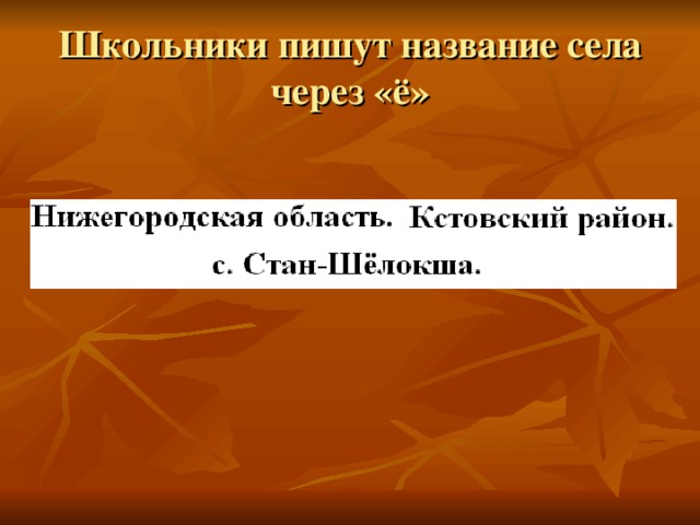 Школьники пишут название села через «ё»