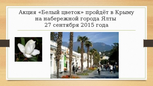 Акция «Белый цветок» пройдёт в Крыму на набережной города Ялты  27 сентября 2015 года