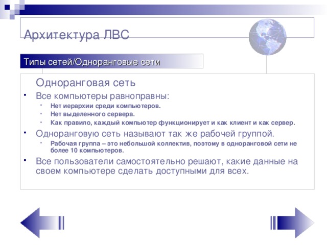 Архитектура ЛВС   Типы сетей/Одноранговые сети  Одноранговая сеть