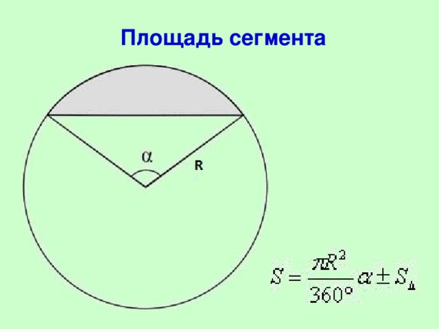 Как найти сектор круга зная площадь. Формула для нахождения площади сегмента круга. Формула нахождения площади сегмента окружности. Площадь сегмента окружности формула. Площадь кругового сегмента.