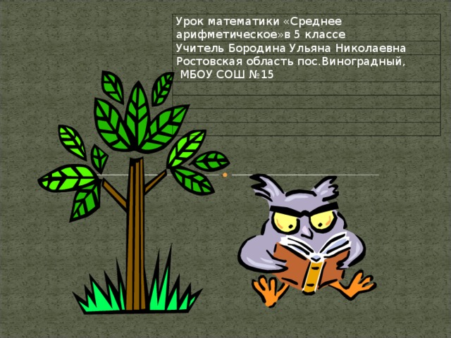 Урок математики «Среднее арифметическое»в 5 классе Учитель Бородина Ульяна Николаевна Ростовская область пос.Виноградный,  МБОУ СОШ №15